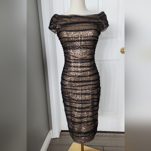 NWT Ralph Lauren Evening Gold Black Sequin Dress - Size 4 - Picture 3 of 13